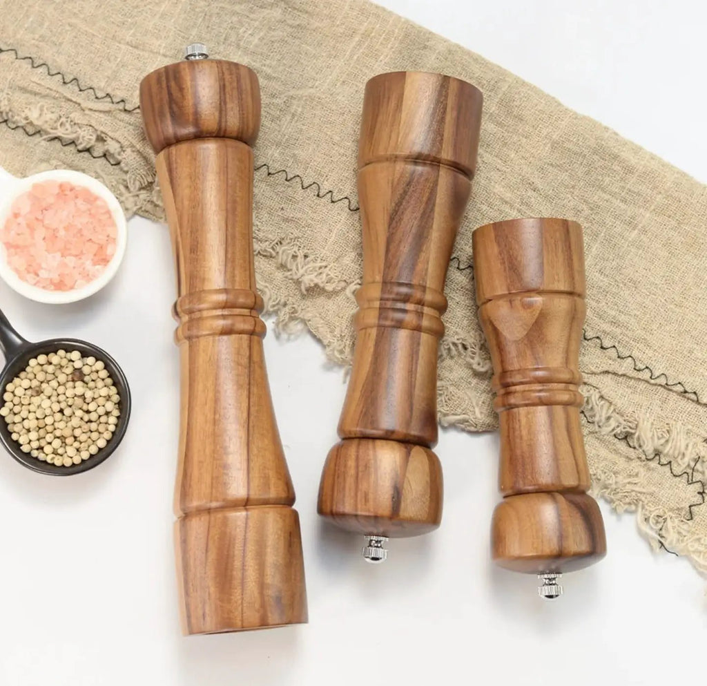 Acacia Wood Salt & Pepper Grinder Mills Set Kitchen & Dining Spice Grinders