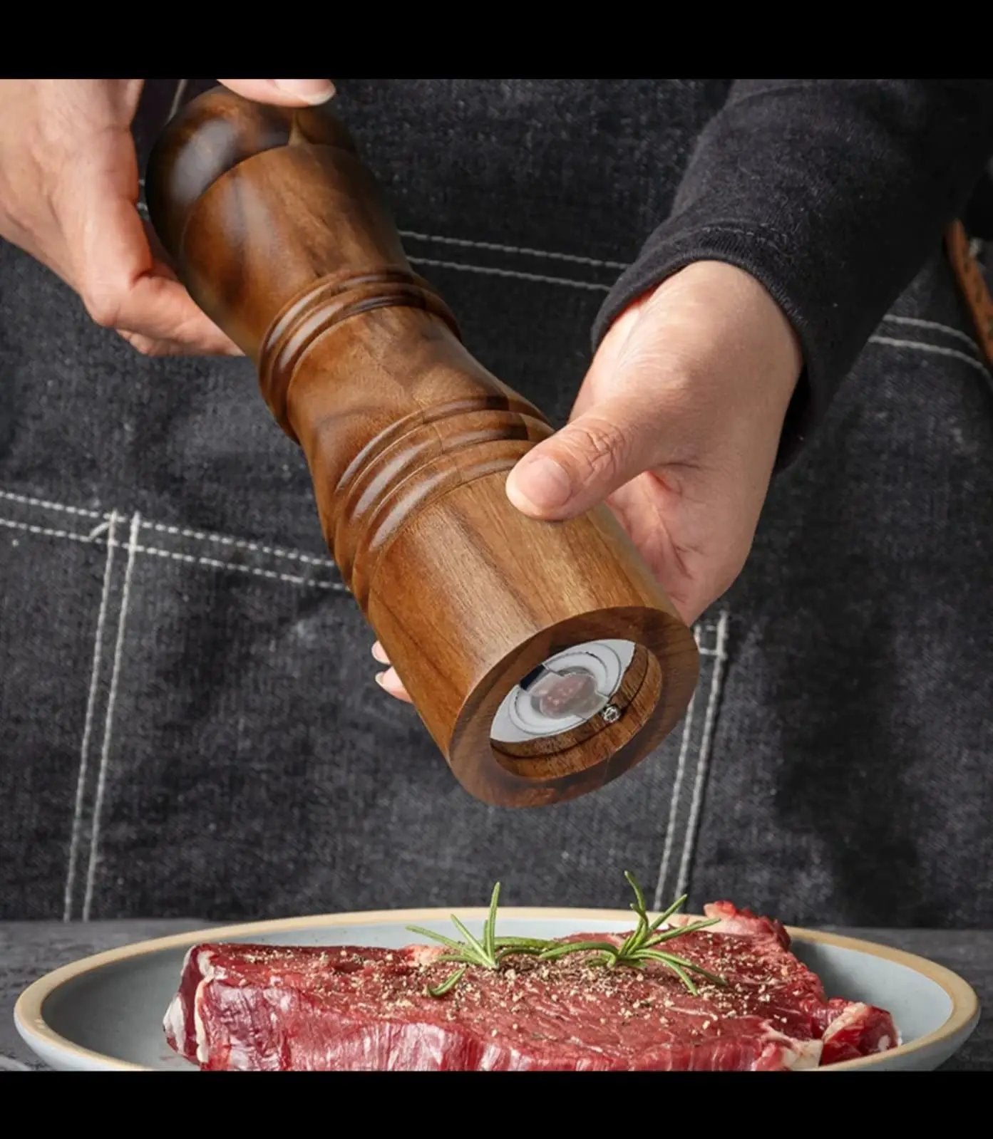 Acacia Wood Salt & Pepper Grinder Mills Set Kitchen & Dining Spice Grinders