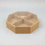 6-Section Octagon Bamboo Tray Organizer with Clear Lid Kitchen & Dining Kitchen Counter & Beverage Station Organizers