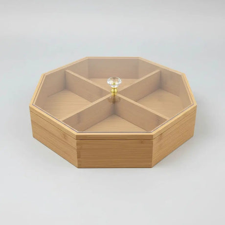 6-Section Octagon Bamboo Tray Organizer with Clear Lid Kitchen & Dining Kitchen Counter & Beverage Station Organizers