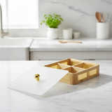 Premium Square Bamboo 4-Section Tray with Clear Lid Kitchen & Dining Food Storage Containers