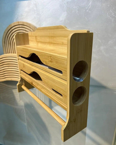 3-in-1 Wall Mounted Bamboo Wrap & Towel Dispenser Kitchen & Dining Food Wrap Dispensers