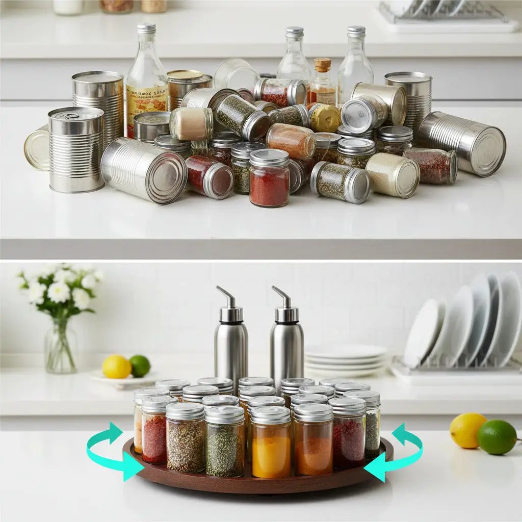 360° Rotating Lazy Susan Organizer with Iron Edge Kitchen & Dining Cabinet Lazy Susans