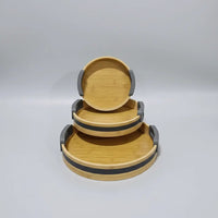 3-Piece Bamboo Nesting Serving Trays with Grey Handles Kitchen & Dining Serving Trays