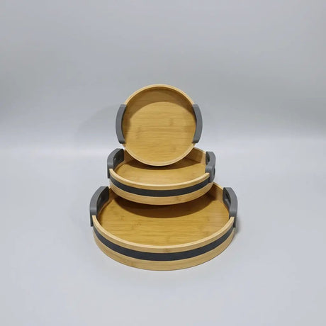3-Piece Bamboo Nesting Serving Trays with Grey Handles Kitchen & Dining Serving Trays