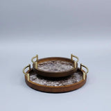 3-Piece Bamboo Nesting Serving Trays with Grey Handles Kitchen & Dining Serving Trays