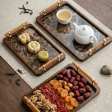 3-Piece Bamboo Nesting Serving Trays with Grey Handles Kitchen & Dining Serving Trays