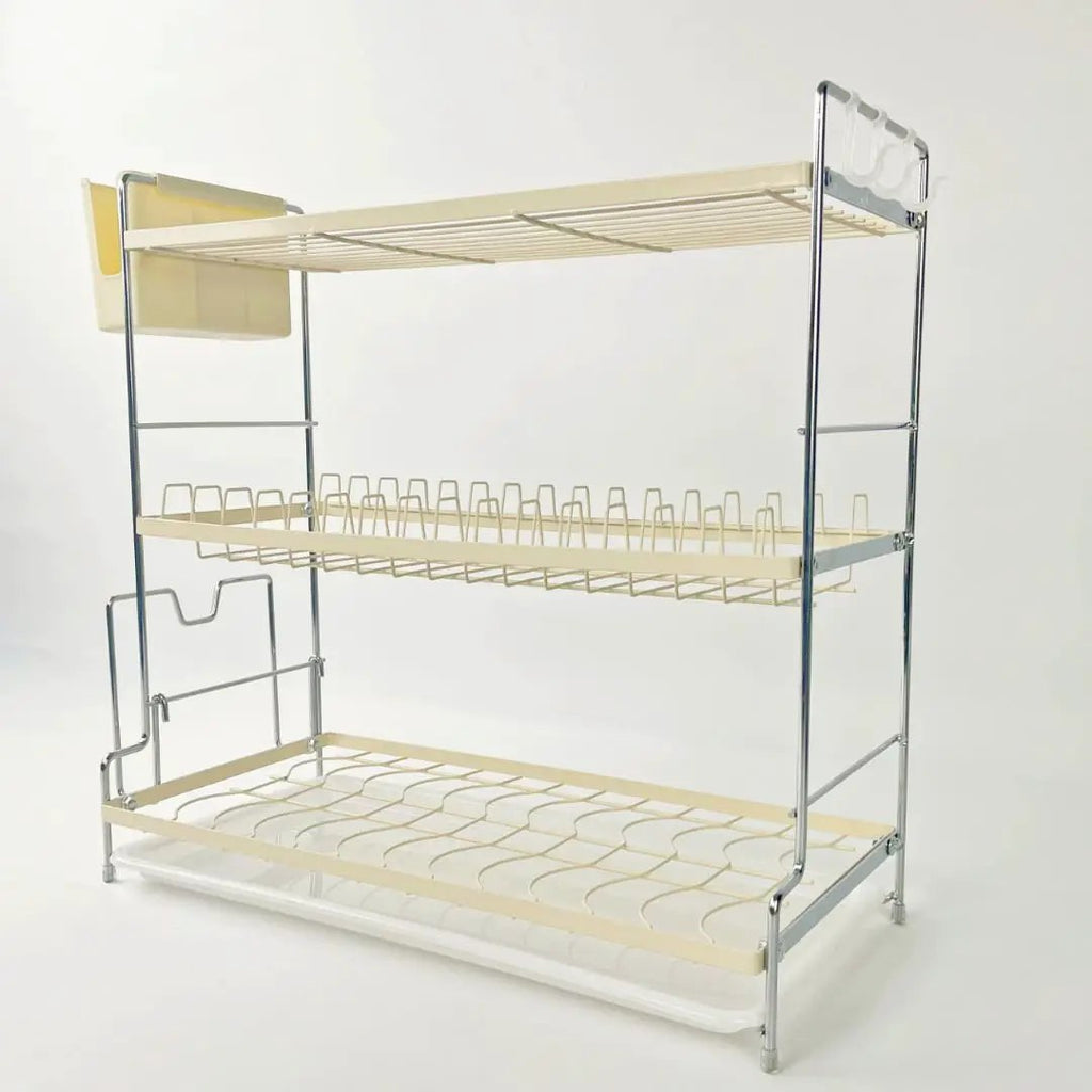 3-Tier Dish Rack with Drip Tray & Side Hooks Kitchen & Dining Dish Racks