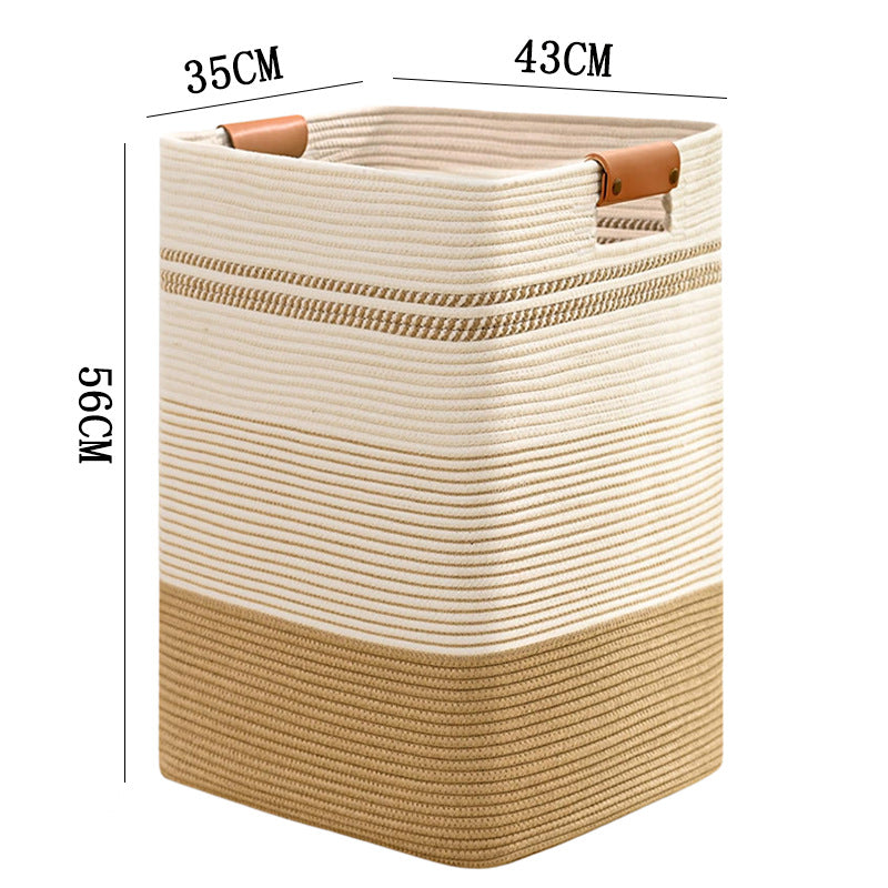 Cotton Rope Woven Laundry Hamper with Leather Handles