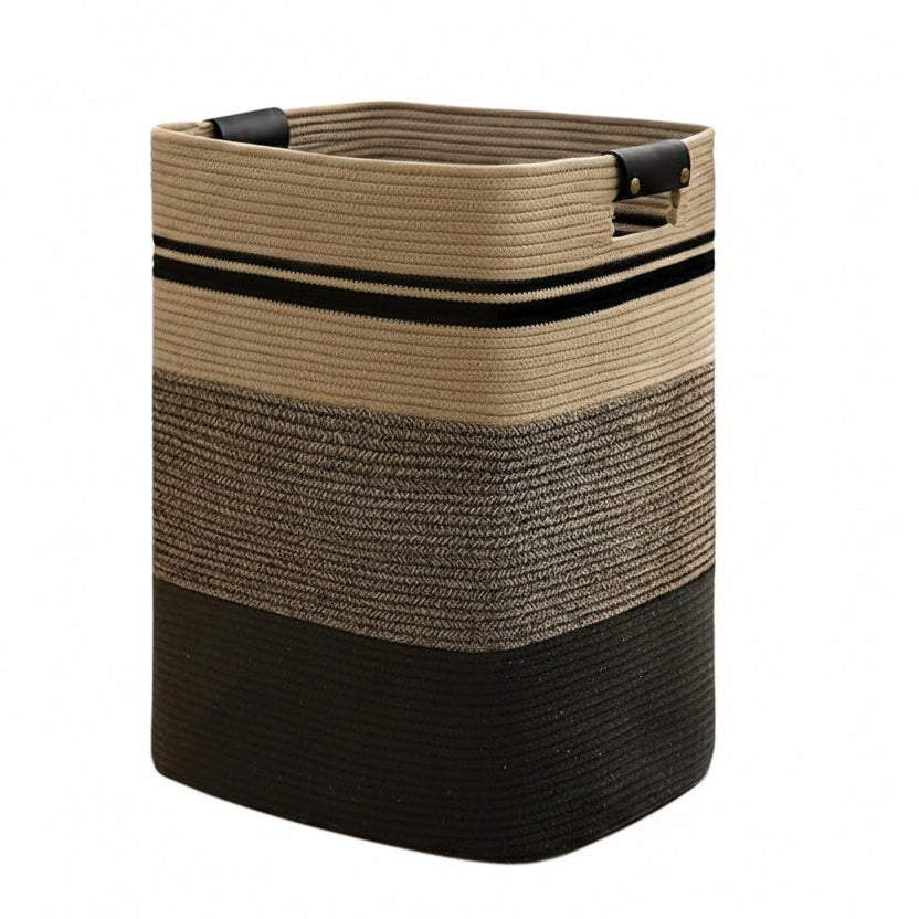 Cotton Rope Woven Laundry Hamper with Leather Handles