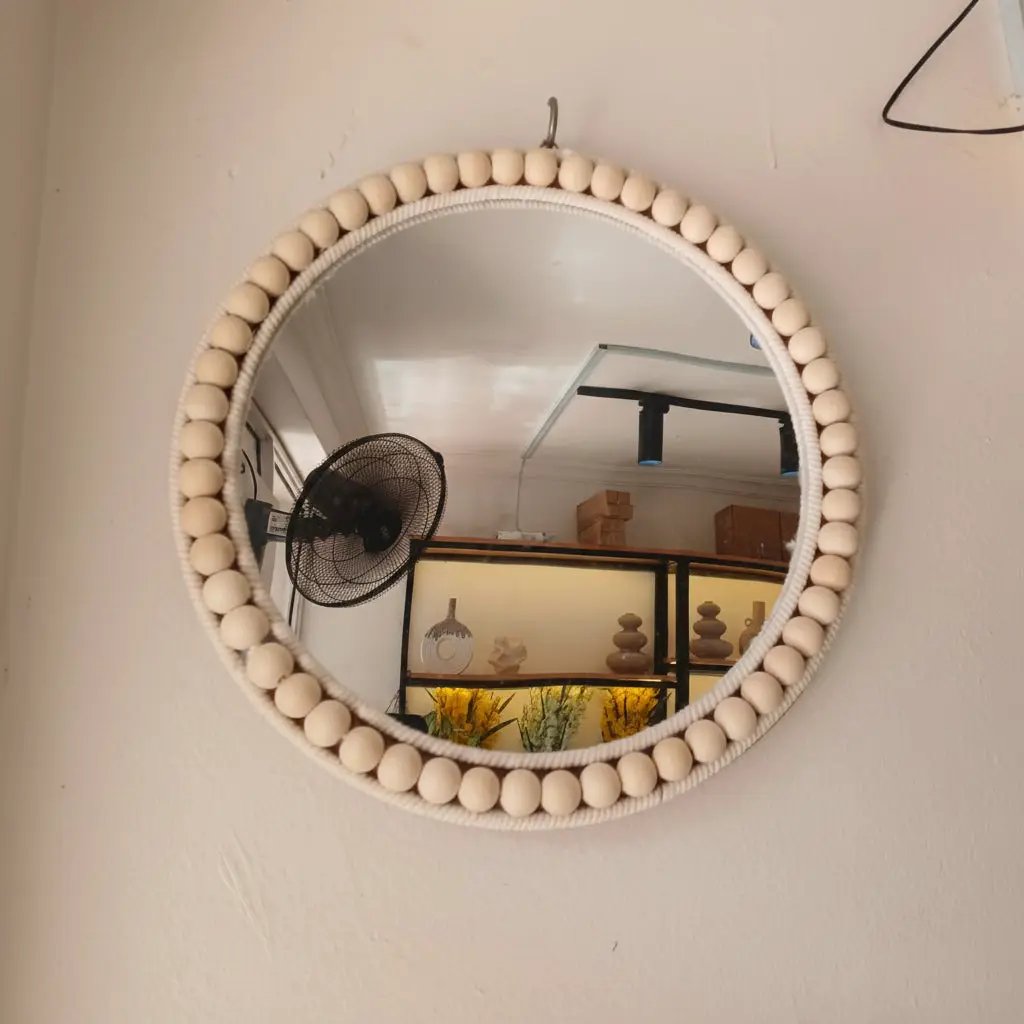 Boho Beaded Round Mirror Wall Decor & Tray 36cm Home & Living Wall Mirrors