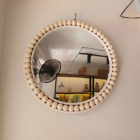 Boho Beaded Round Mirror Wall Decor & Tray 36cm Home & Living Wall Mirrors