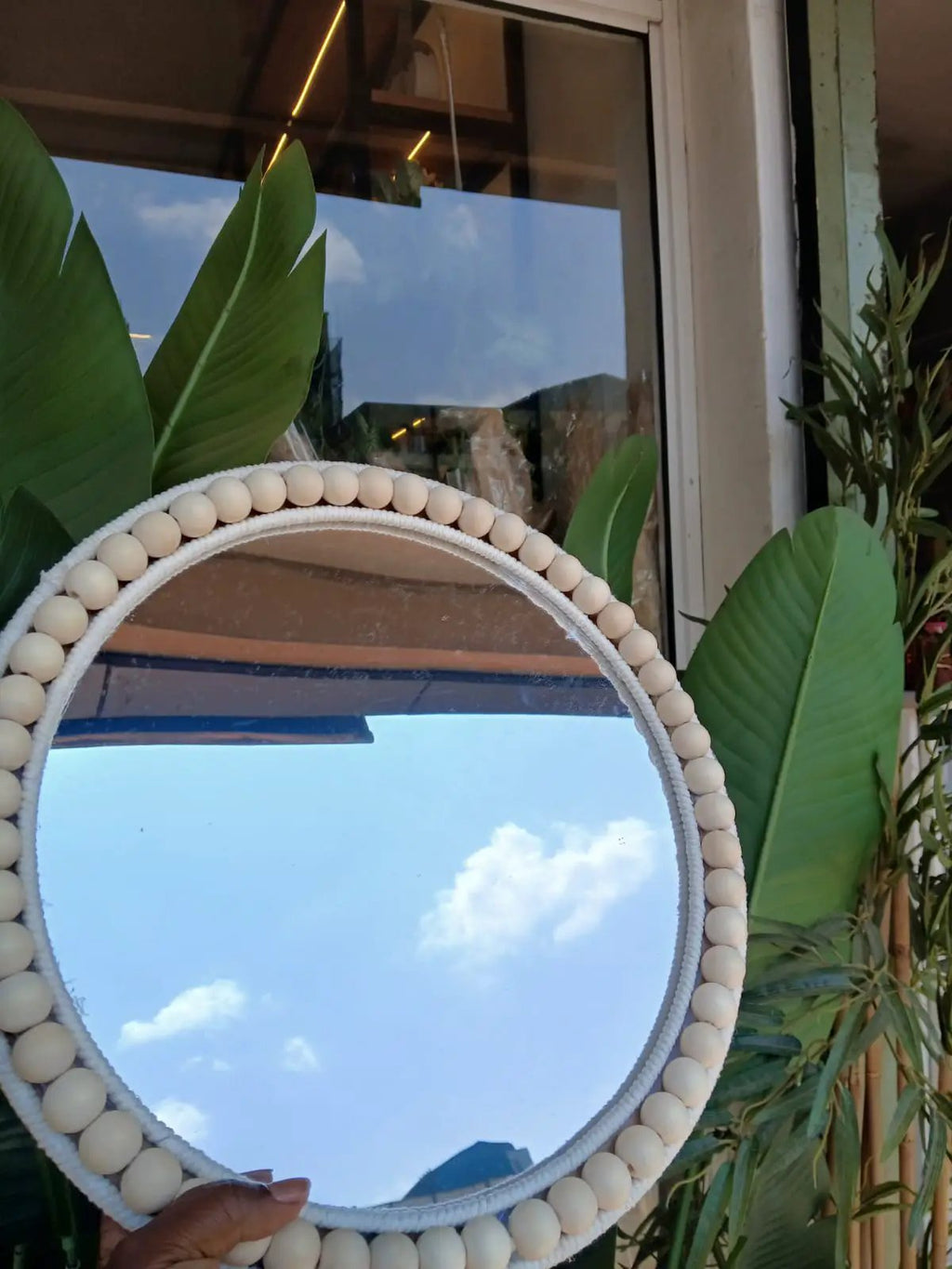 Boho Beaded Round Mirror Wall Decor & Tray 36cm Home & Living Wall Mirrors