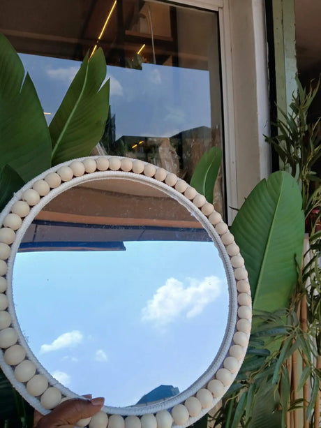 Boho Beaded Round Mirror Wall Decor & Tray 36cm Home & Living Wall Mirrors