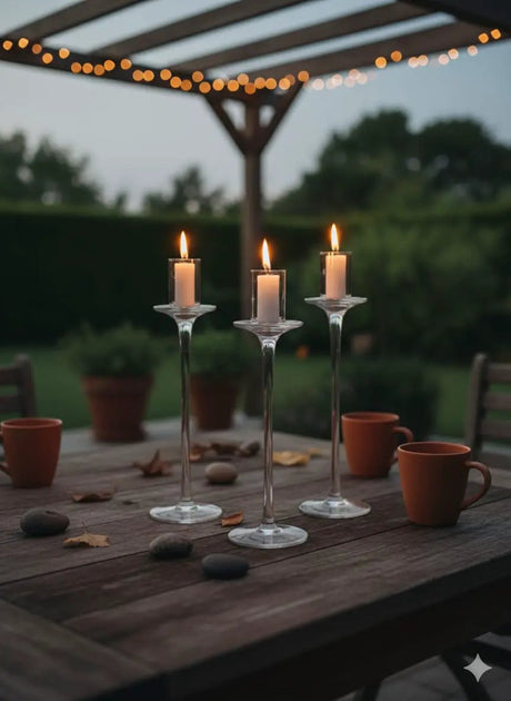 Glass Candle Holder Set 3 Piece Elegant Home Decor Glow Candle Holders