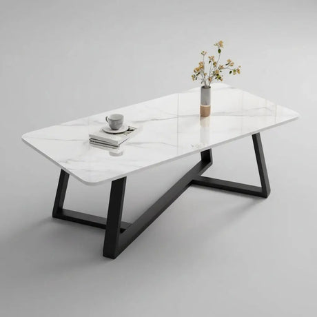 Marble Top Coffee Table White & Black Frame Furniture Coffee Tables