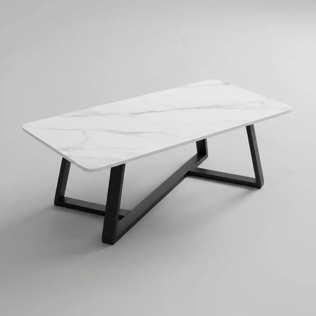 Marble Top Coffee Table White & Black Frame Furniture Coffee Tables