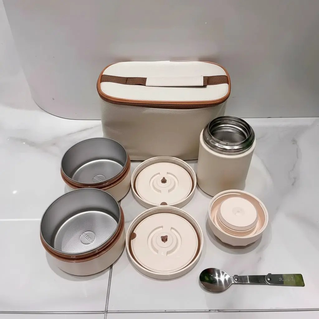 3-in-1 Thermal Lunch Box Set with Flask & Insulated Bag 7-Piece Kitchen & Dining Lunch Box Sets