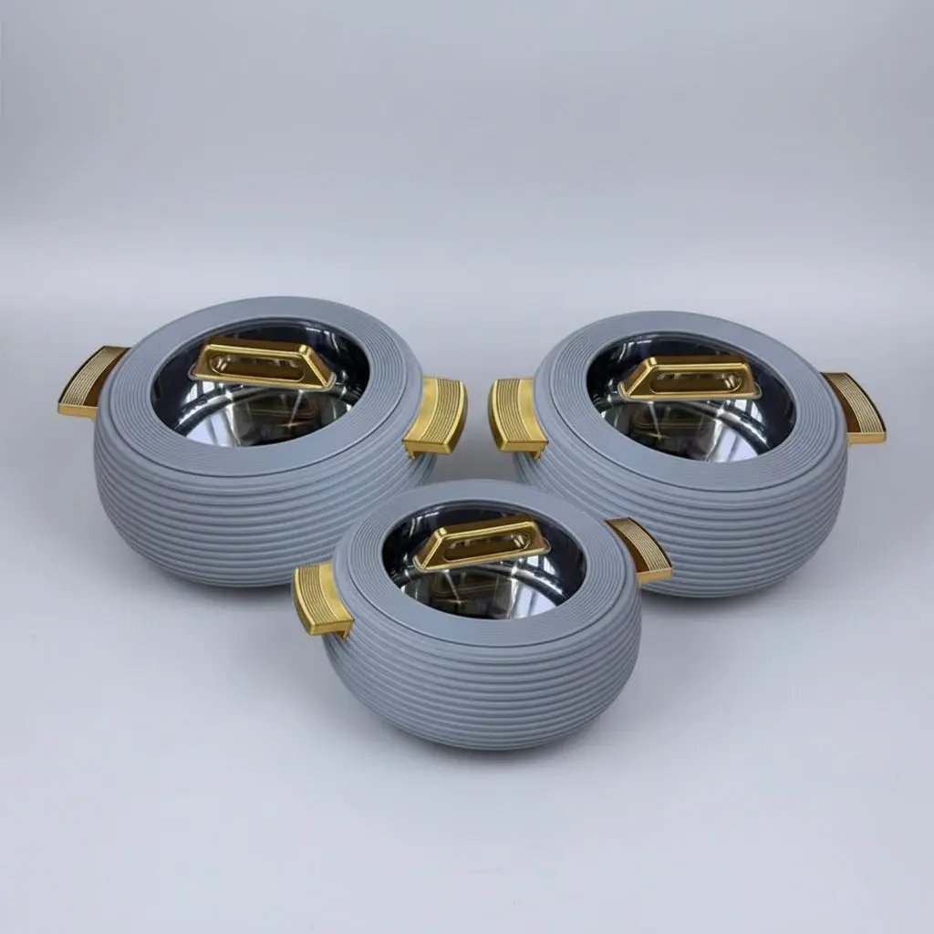 3-Piece Ribbed Insulated Food Warmer Set with Clear Window Kitchen & Dining Chafing Dishes
