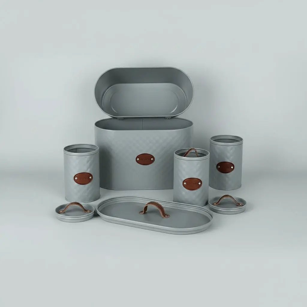 4-Piece Quilted Metal Bread Bin & Canister Set Kitchen & Dining Food Storage Containers