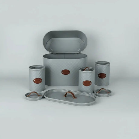 4-Piece Quilted Metal Bread Bin & Canister Set Kitchen & Dining Food Storage Containers