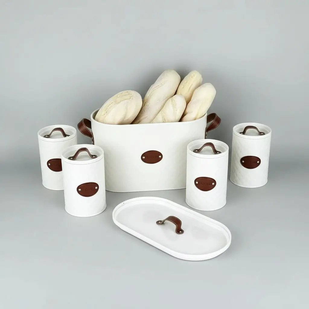 4-Piece Quilted Metal Bread Bin & Canister Set Kitchen & Dining Food Storage Containers