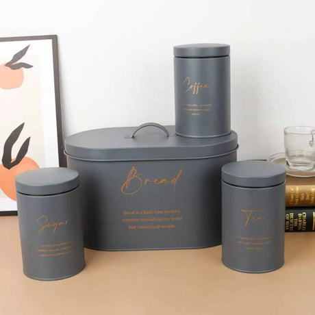 4-Piece Quilted Metal Bread Bin & Canister Set Kitchen & Dining Food Storage Containers