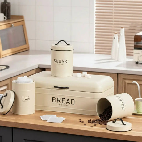4-Piece Quilted Metal Bread Bin & Canister Set Kitchen & Dining Food Storage Containers
