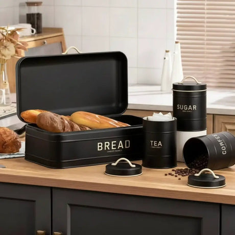 4-Piece Quilted Metal Bread Bin & Canister Set Kitchen & Dining Food Storage Containers