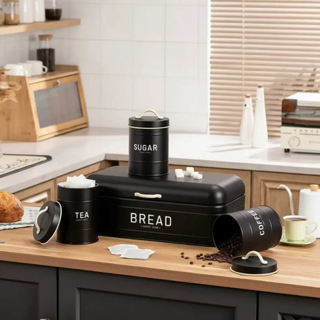 4-Piece Quilted Metal Bread Bin & Canister Set Kitchen & Dining Food Storage Containers