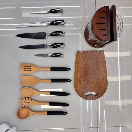 12-Piece Rotating Premium Knife & Kitchen Utensil Set with Wooden Block Kitchen & Dining Knife Sets