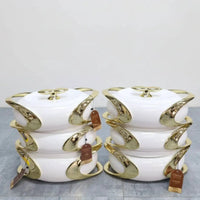 3-Piece Oval Glossy White & Gold Insulated Food Warmer Set Kitchen & Dining Food Warmers