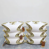 3-Piece Oval Glossy White & Gold Insulated Food Warmer Set Kitchen & Dining Food Warmers