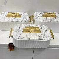 3-Piece Premium Ribbed Marble & Gold Insulated Food Warmer Set Kitchen & Dining Food Warmers