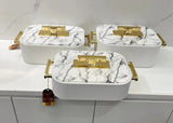 3-Piece Premium Ribbed Marble & Gold Insulated Food Warmer Set Kitchen & Dining Food Warmers