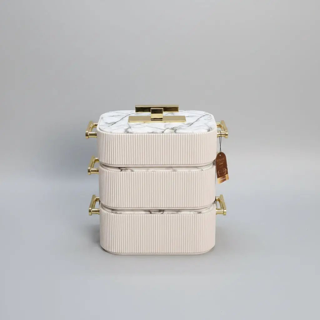 3-Piece Premium Ribbed Marble & Gold Insulated Food Warmer Set Kitchen & Dining Food Warmers