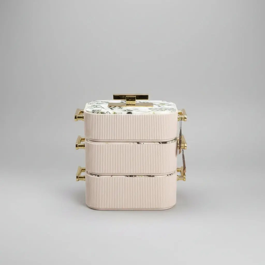 3-Piece Premium Ribbed Marble & Gold Insulated Food Warmer Set Kitchen & Dining Food Warmers