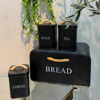 4-Piece Cream Metal Bread Bin & Canister Set Kitchen & Dining Food Storage Containers