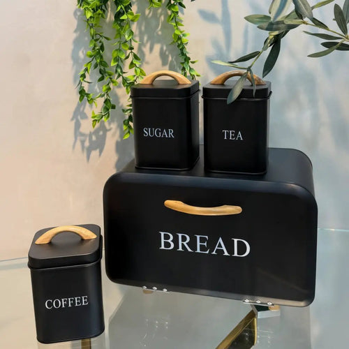 4-Piece Cream Metal Bread Bin & Canister Set Kitchen & Dining Food Storage Containers