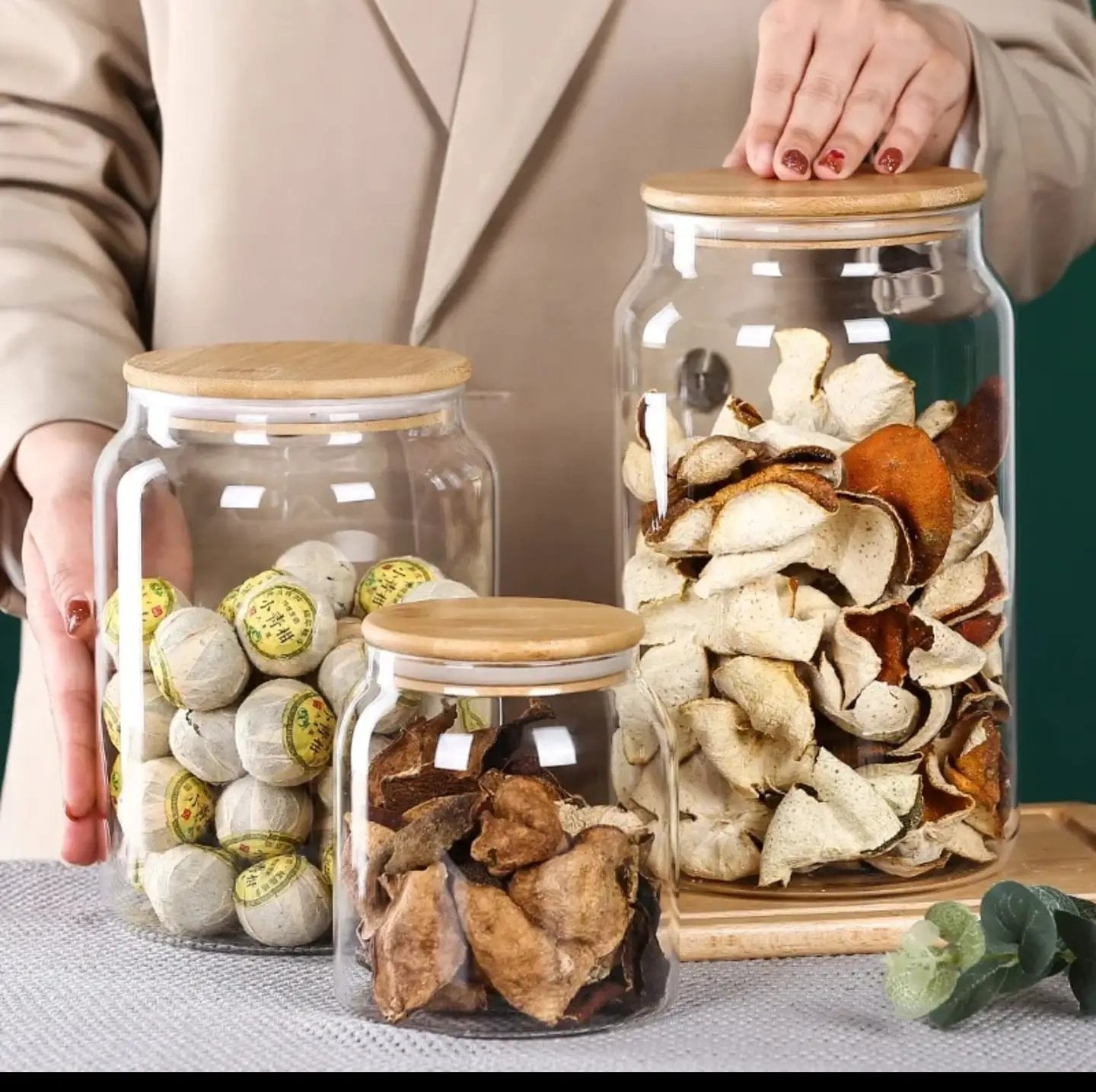 Clear Acrylic Storage Jars with Bamboo Lids Kitchen & Dining Food Storage Containers