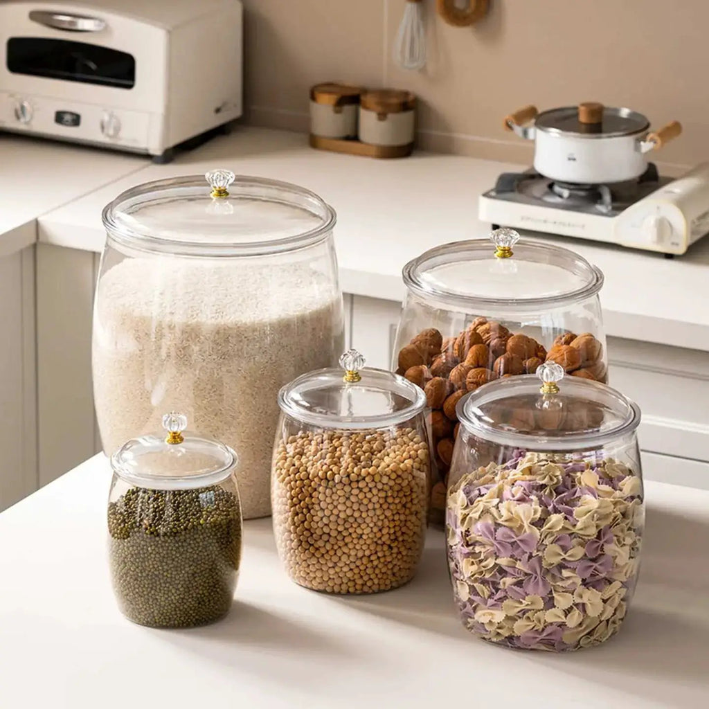 5-Piece Acrylic Storage Canister Set with Crystal Knobs Kitchen & Dining Food Storage Containers