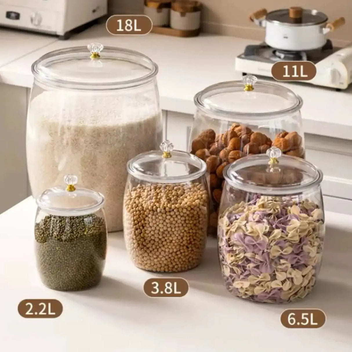5-Piece Acrylic Storage Canister Set with Crystal Knobs Kitchen & Dining Food Storage Containers