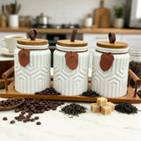 7-Piece Aesthetic Ceramic Storage Jar Set with Wooden Stand Kitchen & Dining Food Storage Containers