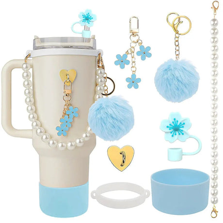5-Piece Stanley Cup Accessories Set with Pompom & Pearl Kitchen & Dining Drink Sleeves