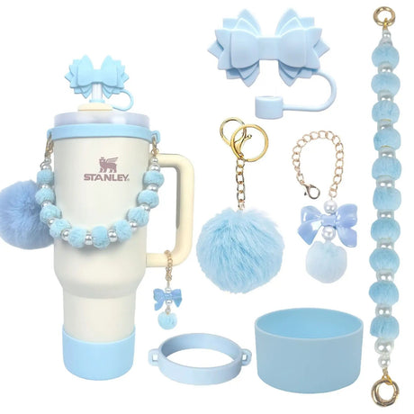 5-Piece Stanley Cup Accessories Set with Pompom & Pearl Kitchen & Dining Drink Sleeves