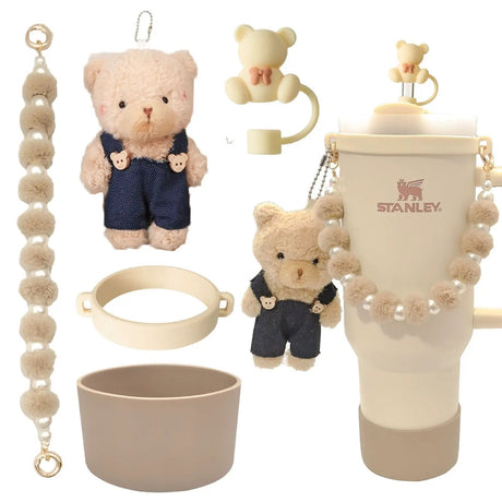 5-Piece Stanley Cup Accessories Set with Pompom & Pearl Kitchen & Dining Drink Sleeves