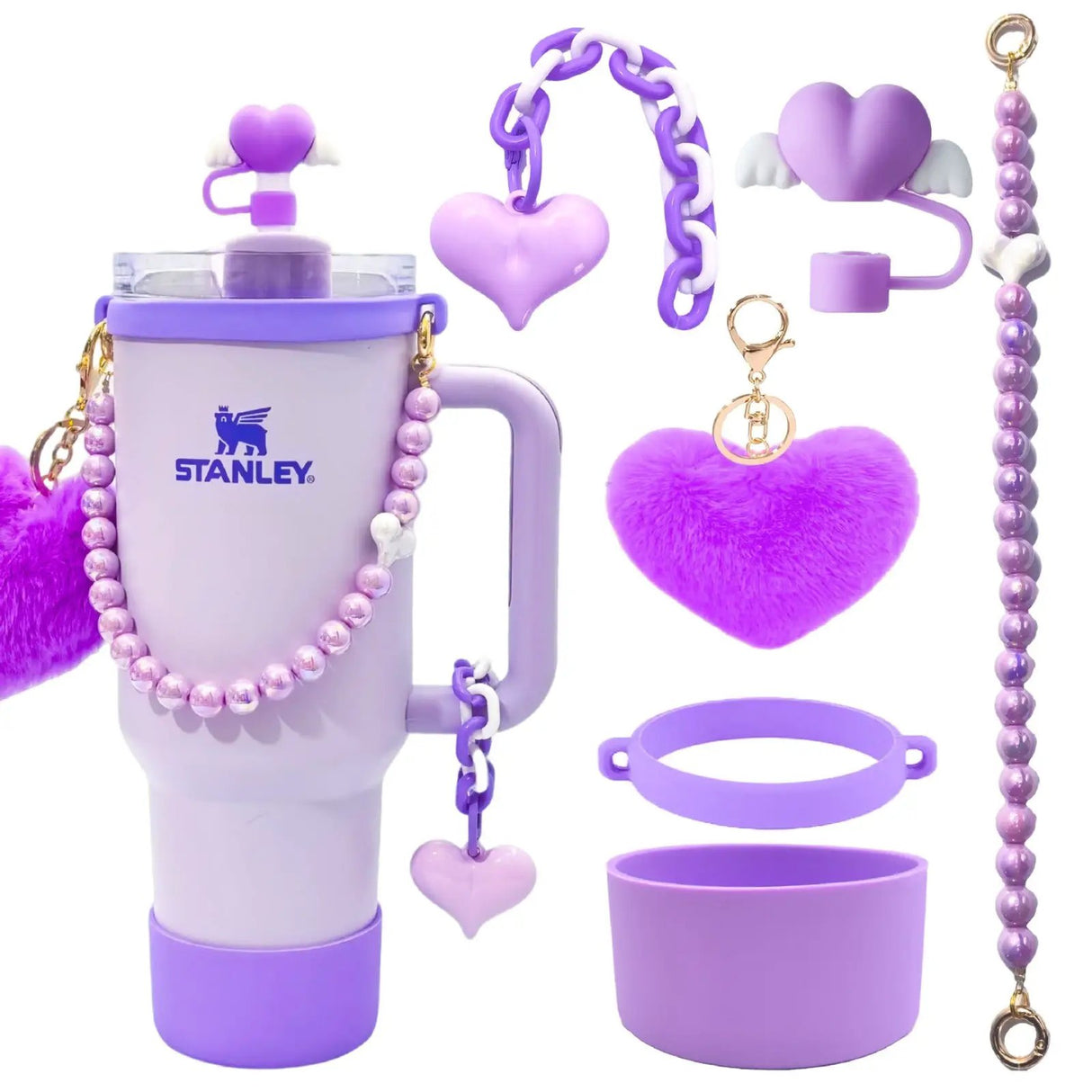 5-Piece Stanley Cup Accessories Set with Pompom & Pearl Kitchen & Dining Drink Sleeves