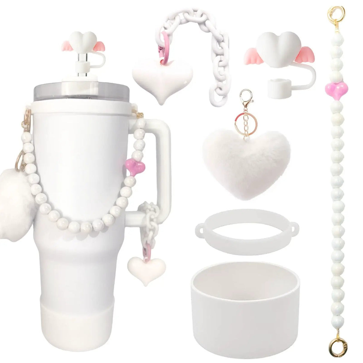 5-Piece Stanley Cup Accessories Set with Pompom & Pearl Kitchen & Dining Drink Sleeves
