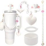 5-Piece Stanley Cup Accessories Set with Pompom & Pearl Kitchen & Dining Drink Sleeves