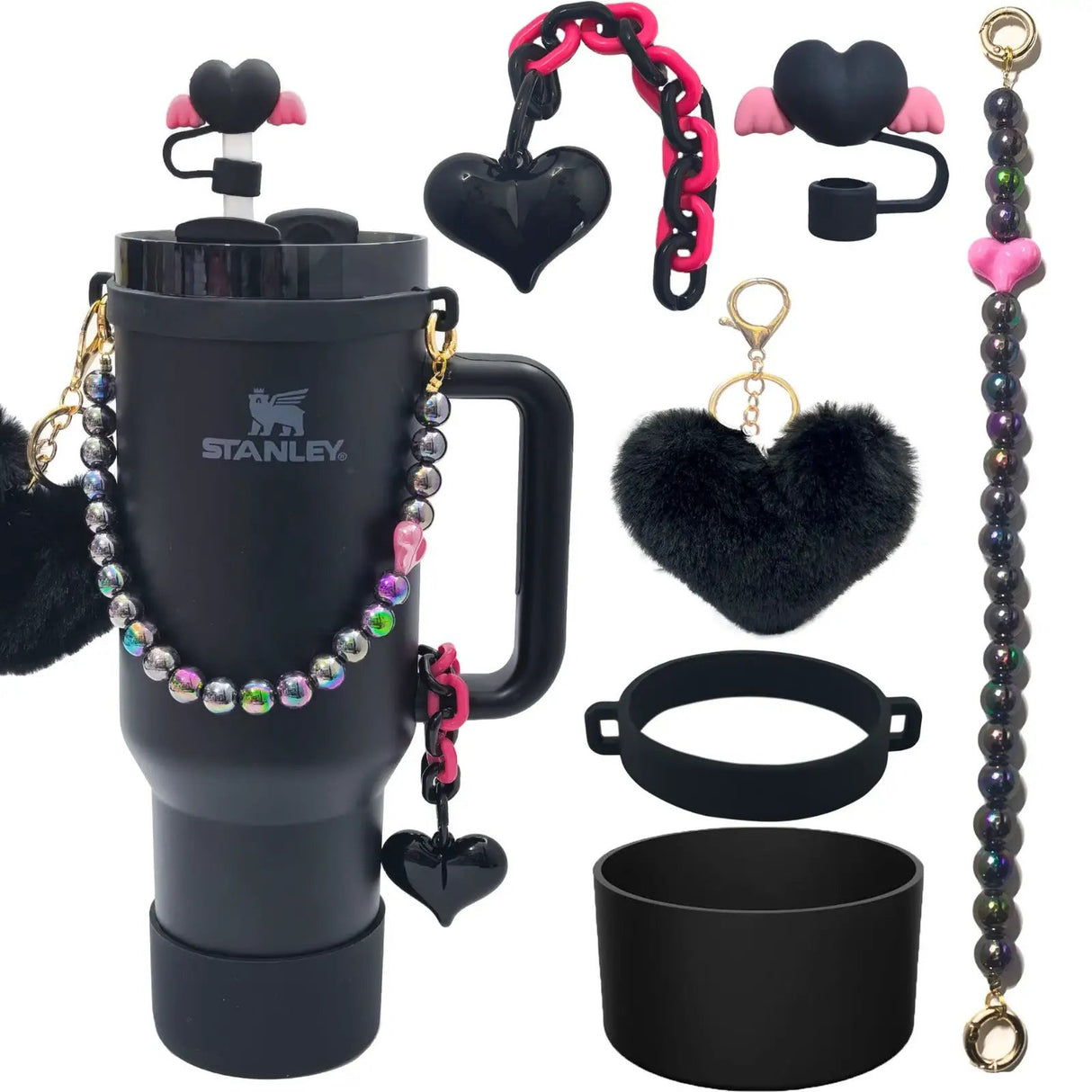 5-Piece Stanley Cup Accessories Set with Pompom & Pearl Kitchen & Dining Drink Sleeves